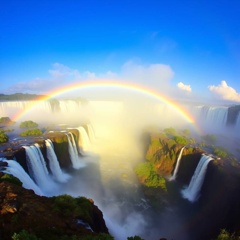 Cataratas del Iguazú con arcoíris, frontera entre Argentina y Brasil.