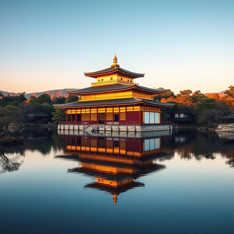 Templo dorado de Kinkaku-ji reflejado en un lago, Kioto, Japón.